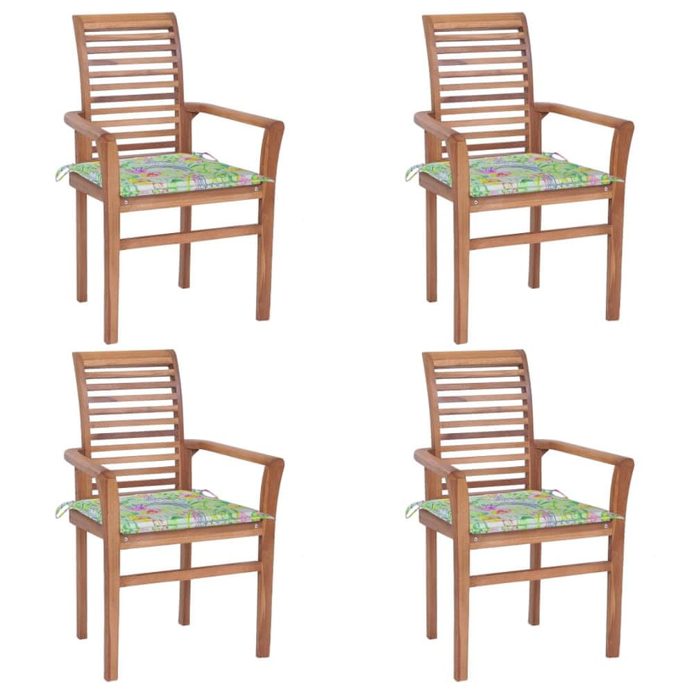 Vidaxl Jedálenské stoličky 4 ks listové podložky tíkový masív